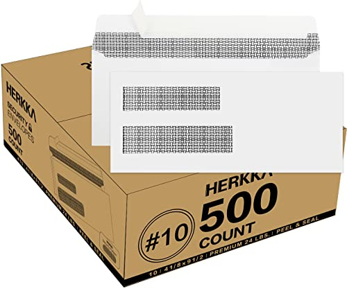500 Pack #10 Double Window Security Self-Seal Envelopes - Suitable Size for Multiple Business Statements, Quickbooks Invoices, and Return Envelopes, Size 4-1/8 x 9-1/2 - Black - 24 LB