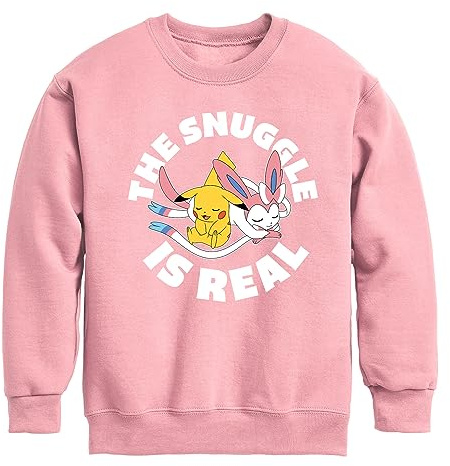 HYBRID APPAREL - Pokémon - The Snuggle is Real Pikachu and Sylveon - Crewneck Fleece Sweatshirt - Size Medium Mauve