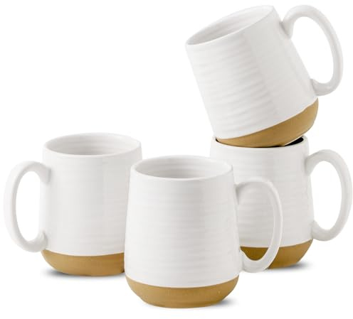 HASENSE Coffee Mugs Set of 4, 15oz Ceramic Coffee Cups with Handle, Two-Tone Design for Cappuccino Latte Tea, Large Microwave Dishwasher SafeMug Set, Housewarming Gift, Creamy White