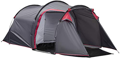 Outsunny Tienda de Campaña Familiar Tipo Túnel 2-3 Personas Plegable Impermeable 2000+ mm a Prueba de UV 20+ Ligero con Vestíbulo y 4 Estaciones para Camping Senderismo 426x206x154 cm Gris Oscuro