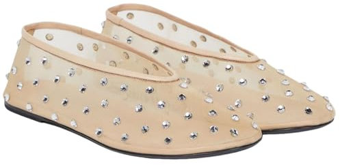 MICIFA Crystal Mesh Ballet Flats for Women Rhinestone Flat Shoes Round Toe Sparkly Ballerina Shoes Mesh Glitter Casual Wedding Dress Flats, Apricot, 7 UK