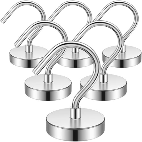 FINDMAG 6Pack Extra Starke Magnethaken Silber, 40lbs Neodym Magnet, Magnete Magnetische Haken mit, Starke Magneten für Kreuzfahrt und Haushalt, Magnet Mit Haken für Camping, Werkstatt, Spind