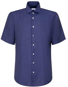 Seidensticker Camicia da Uomo Business, vestibilità Normale, Morbida, Colletto Kent, Maniche Corte, 100% Lino, Blu, 40
