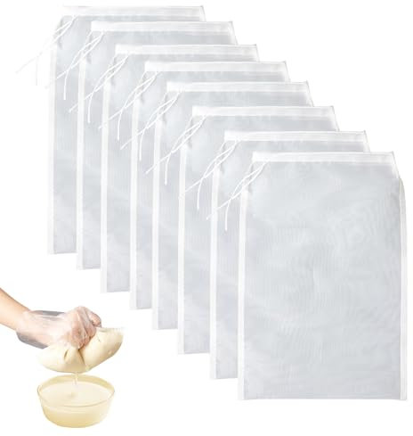 8 Pièces Etamine Alimentaire Sac à Lait Végétal en Fibre de Coton,Cheesecloth Réutilisable,Filtre à Lait de Noix, Soja,Jus de Fruits et Légumes,Idéal pour Thé et Café