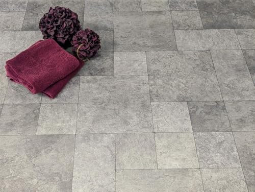 Revêtement de sol PVC Sol vinyle en mélange de carreaux béton, Découpe (2m de large, 7m de long)