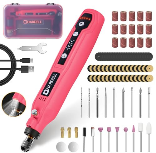 HARDELL Outil Rotatif Multifonction avec Lumière LED, 5-Vitesses Outil Multifonction Sans Fil, Mini Perceuse Sans Fil avec 129 Accessoires Pour Meulage, Polissage, Gravure, Ponçage, Coupe, Perçage