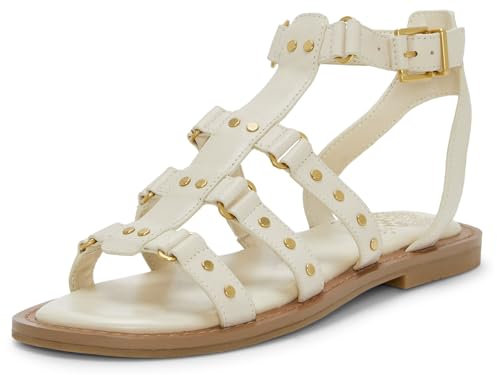 Vince Camuto Women's Claira Gladiator Flat Sandal, Panna Creme, 11