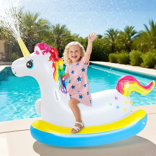 Aragallant 2 IN 1 Gioco Gonfiabile con Spruzzo d'Acqua per Bambini, Unicorno Gonfiabile Giocattolo di Sprinkler Splash Play, Giochi Acqua da Esterno Irrigatore per Cortile Prato Piscina