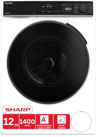 Sharp ES-WNFB214CWDA-DE Waschmaschine, 12 kg, Energieklasse A, 1400 U/min, Inverter Motor, AquaStop, WiFi App-Steuerung, Dampf-Funktion, Schnellwaschgang, Weiß