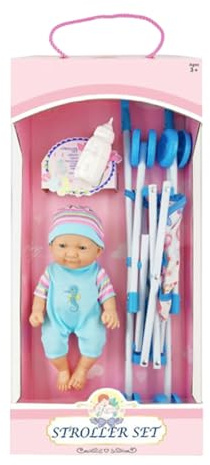 Passeggino per bambole | Giocattolo trasparente pieghevole da 10 pollici con bambola | Playset di giocattoli in vinile neonato realistico | Passeggino con bottiglia, sonaglio, capezzolo per ragazze pe