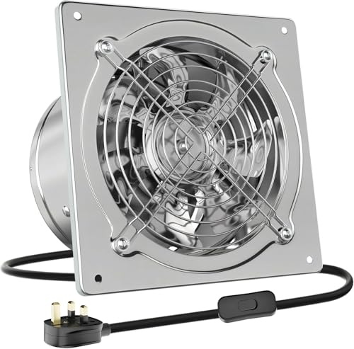 HG Power 250 mm Exhaust Fan with Backdraft Damper for Kitchen, Silver | Stainless Steel, for Workshop, Garage and Basement, 1680 m³/h , Wall Mounted Ventilation Extractor