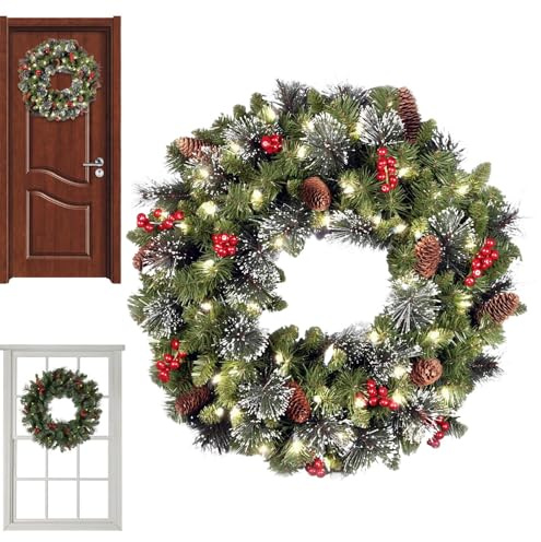 Ghirlanda Natalizia Con Luci - Ghirlanda Artificiale Da 45 Cm | Con Gancio Corona Di Natale Per Porta | per Esterno Portico Casa Benvenuto Primaverile Stile Rustico Vacanze Invernali