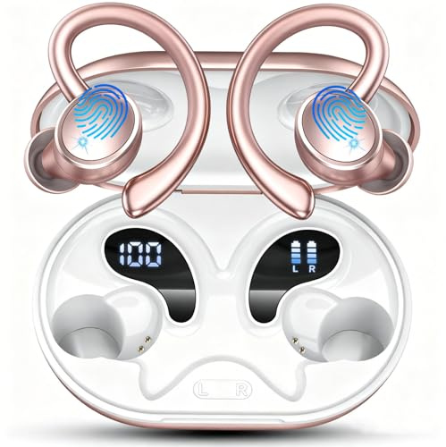 Matast Cuffie Bluetooth 5.4, Auricolari Bluetooth Sport con 3D Bass Hifi Stereo, 50 Ore Cuffie Wireless Oro Rosa