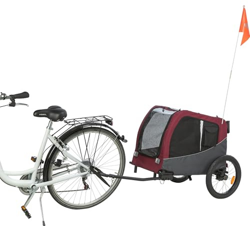 Trixie Rimorchio Bicicletta Cani - Trasporto Sicuro degli Animali - Pieghevole - Grigio e Rosso - Taglia M: 63 × 68 × 75/137 cm