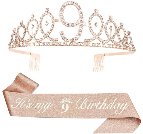 Couronne d'anniversaire pour fille de 9 ans - Birthday Girl Décoration | Diadème Strass, Or rose, Écharpe en cristal, Deco, Accessoires cheveux Enfant, Joyeux Anniversaire Decoration, fête