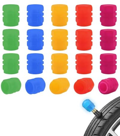 VAEIORP 20 Tapones Rueda Coche 5 Colores, Tapas Válvula Brillan Oscuro Seguridad Nocturna Universal para Máxima Visibilidad y Protección Anti-Polvo para Auto, Bici y Moto