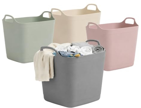 Milena Multi Purpose Flexible Tubs 15L, 25L, 40L, Durable Stackable Plastic Flexi Bucket, Heavy Duty Storage Trugs with Attached Handles for Laundry, Kids Toys, Nursery, Home Organiser (1, 25 Liters)