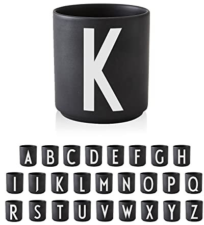 Design Letters Porzellan Kaffeetassen A-Z | Schwarze Tassen für Weihnachten, Weihnachtsgeschenke Kleinigkeiten, Weihnachtsgeschenke für Frauen, Männer | Kaffeebecher | Tasse Personalisiert | 250 Ml