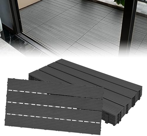 Froadp 60x30cm WPC Baldosa de Madera,Suelos de Plástico Compuesto de Exterior, Cubiertas de Rejilla con Sistema de Enchufe para el Balcón de la Terraza del Jardín(6 pcs, Antracita)