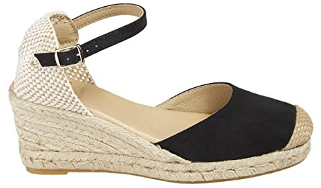 Handgjorda kil-espadrillos dam 7 cm kilklack – tillverkad i Spanien, svart, 37 EU