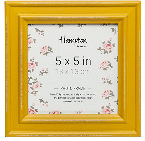 Hampton Frames | Marco de fotos cuadrado PALOMA 5x5 | 13 x 13 cm, amarillo mostaza, MDF pintado con aspecto desgastado, frente de cristal | Libre o montado en pared | Para exhibir imágenes