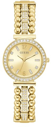 Guess Damen Armbanduhr Gala mit goldfarbenem Edelstahlarmband, 3 Bar, Gehäusedurchmesser: 30 mm, GW0401L2