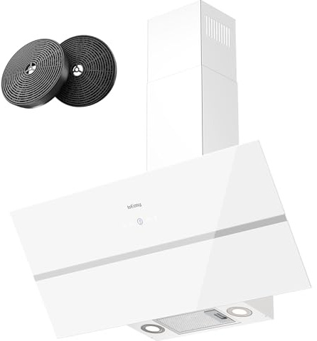 Cappa Aspirante 90 cm, IsEasy Cappa Cucina 90 cm, 571 m³/h Aspirazione, 4 Livelli di Regolazione, Ritenitore di Pannello, 1-9 Min Spegnimento Ritardato, Funzione di Memoria, 61dB, Bianco, A++