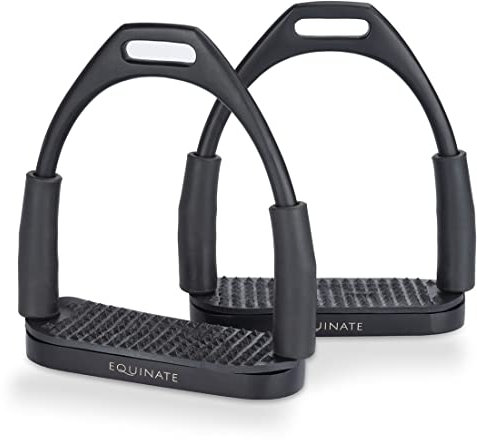 Equinate Sicherheitssteigbügel Oregon 12cm Schwarz Matt - Mit Anti-Rutsch Trittfläche aus Gummi - Steigbügel für Erwachsene und Kinder - Entlastet die Fußgelenke - 2 Stück