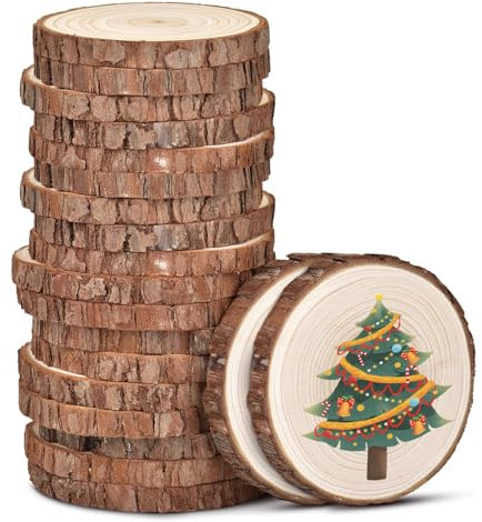 FWEEK 100 Stück Holzscheiben Baumscheiben 5-6cm Holz Log Scheiben Unvollendete Holzkreise Ungebohrte Holzkreise Ohne Loch mit Rinde Runde Untersetzer für DIY, Hochzeit, Dekoration