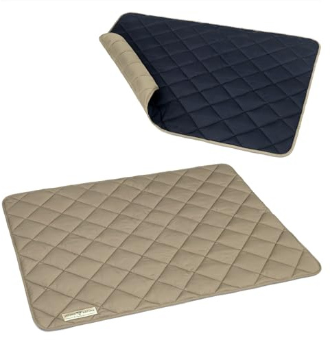 HOUND & NATURE Öko Hundedecke Davos - weiche Hundematte waschbar, gepolsterte Liegedecke für mittlere Hunde hygienisch, robust & nachhaltig (M - 80x60 cm, Taupe/Blau)