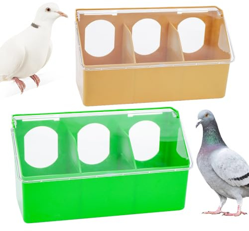 2 Pack Pigeon Plastic Feeder Bird Slot Feeder Dove Food Feeding Hanging Box for Poultry Pigeon Parrot Budgie Parakeet Cage (Three Holes)
