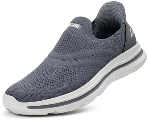 ODCKOI Slip On Sneaker herr utan skosnören skor utomhus sportskor löparskor lätta andas handfria fritid löparskor, Mörkgrå, 43 EU