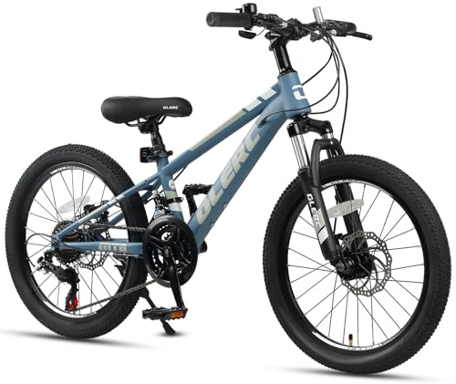 Glerc Skyline kids mountain bike for boys girls, 20 inch bike for 6 7 8 9 10 11 12 years teenagers, 3 or 7 speed bike with front suspension & disc brakes & sturdy frame，Blue
