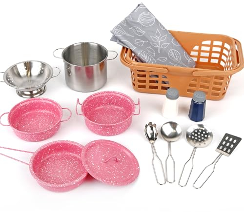 Veitch fairytales Kinder matschküche zubehör Outdoor kindergeschirr töpfe spielküche kinderküche Geschirr spieltöpfe küchenzubehör topfset küchenspielzeug kochutensilien (Neu Rosa)