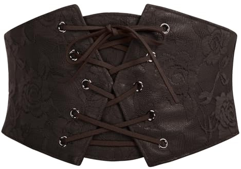 Scarlet Darkness Cinturón de corsé renacentista para mujer, con superposición frontal de encaje, corsé Ren Faire