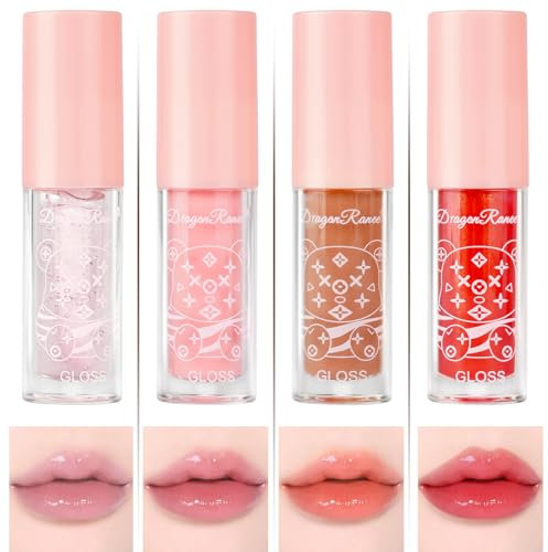 AOOWU Gloss Labbra, 4 Pezzi Set di Nutriente Colorato Lip Gloss, Olio per Labbra con Effetto Rimpolpante, Idratante Lucidalabbra per Un Finish Super Lucido(A)