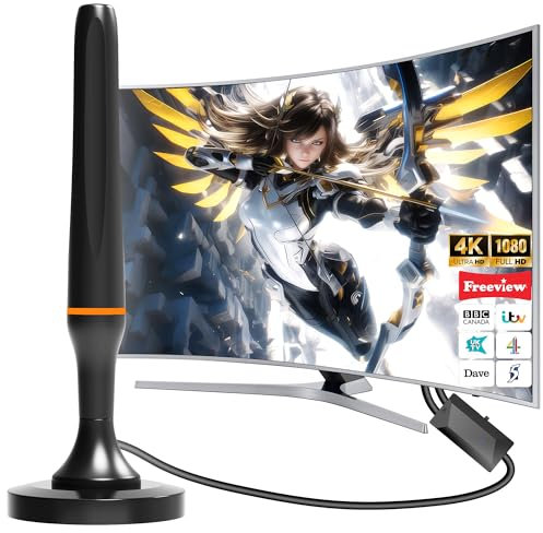 Freeview Digital Indoor TV Aerial with Signal Booster, Portable Indoor Aerial for Smart TV Ariels, HDTV Antenna with Magnetic Base - 4K 1080P HD Local Channels (TV Aerial- c)