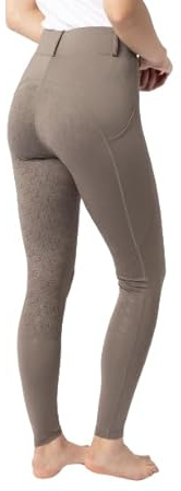 HORZE Leggings de equitación DEA para mujer, pantalones de equitación con ribete completo y bolsillo para teléfono móvil, Morel Brown, 32