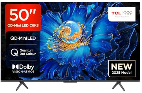 TCL 50C6KS-UK QD-Mini LED TV, 4K HDR Premium, Powered by Google TV (Dolby Vision & Atmos, Hands-Free Voice Control, Apple AirPlay 2 & Alexa，2025 New Model)