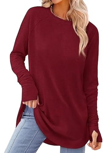 Risipu Maglione da Donna a Maniche Lunghe, Top Girocollo, Maglione Oversize, Top a Tunica da Donna, Felpe Oversize con Fori per il Pollice, XL-XXL