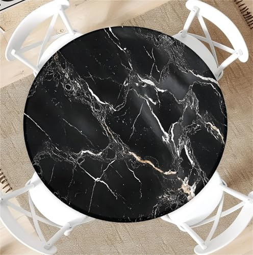 artslion Outdoor Round Tablecloth with Elastic Band 36 In-90cm Elastic Garden Tablecloth with Black Marble Pattern Fits 31-35 Wide Tables