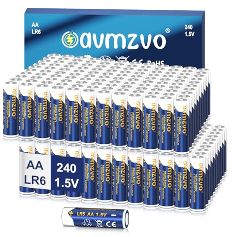 avmzvo batterier AA 240 stycken, LR6-batterier 1,5 V, alkalisk, hållbar kraft, kraftfull, kan användas för leksaker, väckarklockor och andra elektroniska enheter 【10 års garanti】