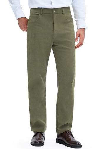 PLEPAN Men's Straight Fit Corduroy Pant Gray Green X-Large