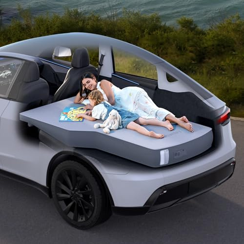 Tesla Model Y/Juniper Auto-level FlatCore TPU Backseat Mattress, 7.5’’ Thick Solid Foam Full Size Bed, Built-in Pump & Wedge Design Levels 12° Slope to True Flat for Roadtrip, Camping, Job Shifts, Nap