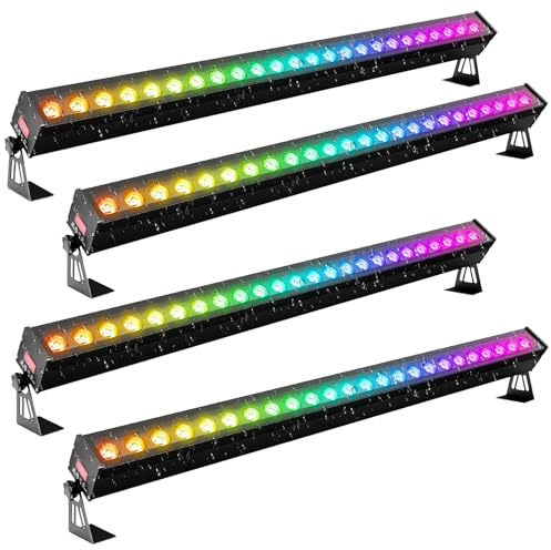 Yespick 4 PCS Impermeables Wallwasher 24 LED (3 en 1) Barra de Luz,120W RGBW Barra LED Discoteca Profesional Luces Escenario Iluminación Estroboscopica para DJ Bar,Fiestas Exterior,Discoteca