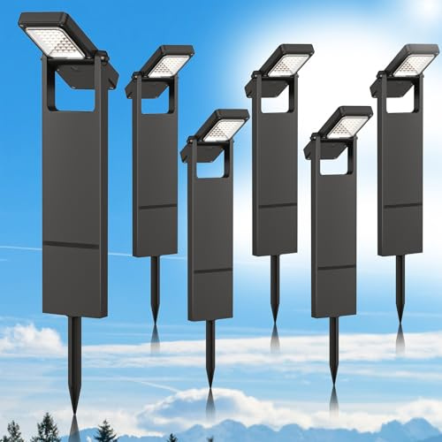 kefflum Lamparas Solares Exterior Jardin, Luces Solares Led Exterior Jardin Suelo 300LM/100LM, Baliza Solar Exterior 2500K-3500K Luz Blanca CáLida, IP65, Aptas Para Caminos Patios y CéSped (6 Piezas)