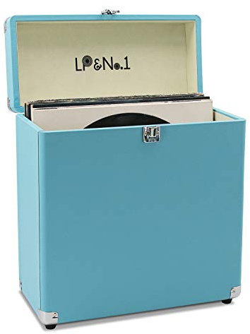 LP&No.1 Vintage Vinyl Record Storage Case,Portable Records Carrying Box, (Turquoise)