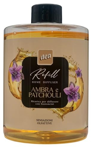 Ricarica Per Diffusore a Bastoncini Refill, Disponibile In Diverse Fragranze Corpose Ed Avvolgenti, Capaci Di Creare Sensazioni Olfattive Uniche 500ml (Unità, AMBRA E PATCHOULI)