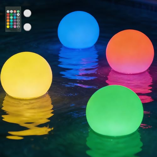 DAJASD Sfera Luminosa, 4PCS Palla Luminosa Con Telecomando, 16 RGB Luci Per Piscina, Impermeabili IP65, Giochi Da Piscina, Accessori Per Piscina, Giardino, Laghetto, Feste
