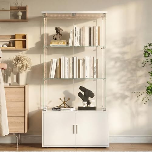 Armario vitrina de cristal, vitrina de cristal, 3 capas, armario con cerradura y armario de almacenamiento, 164 x 35 x 78,5 cm, vitrina, cristal LED, vitrina de cristal, para colección con puerta de